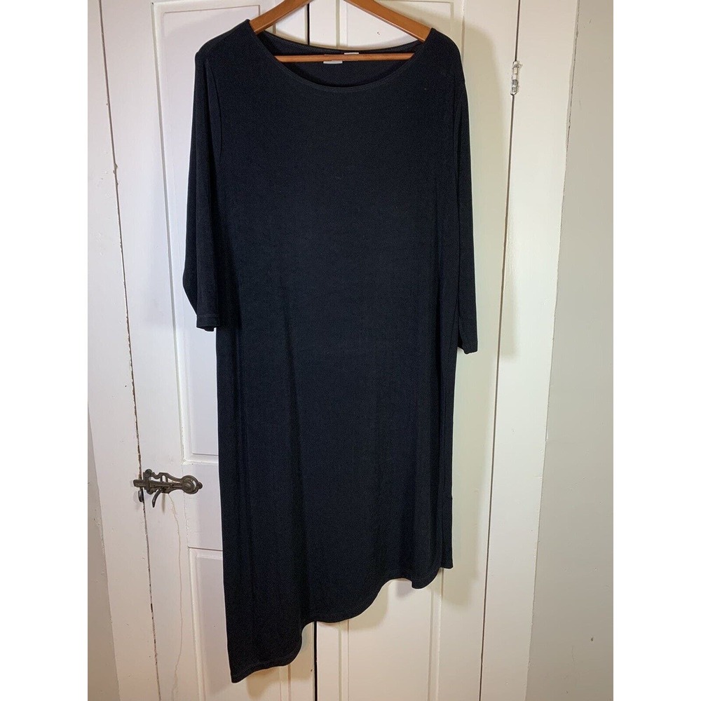 Chico's 3 Travelers Dress Women’s XL US 16-18 Black Stretchy Slinky‎ 3/4 Sleeve
